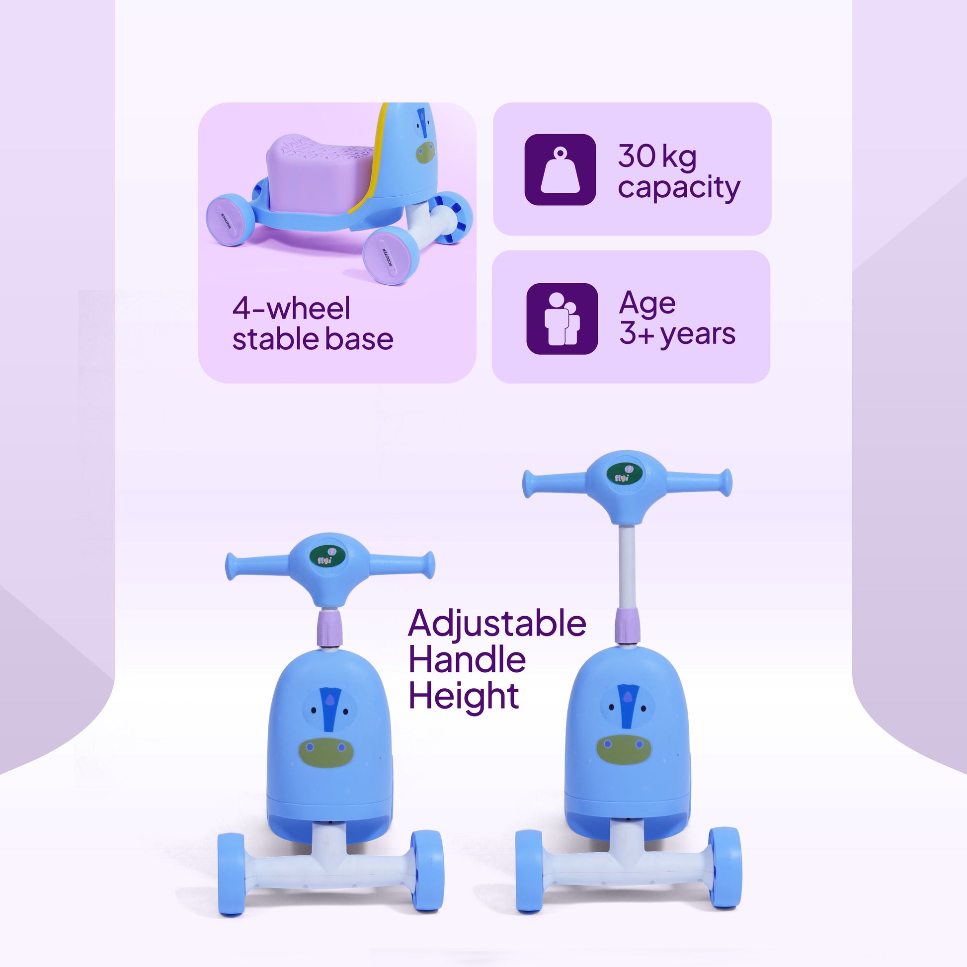 Toddler sitting on Ice Cream Rider ride-on toy