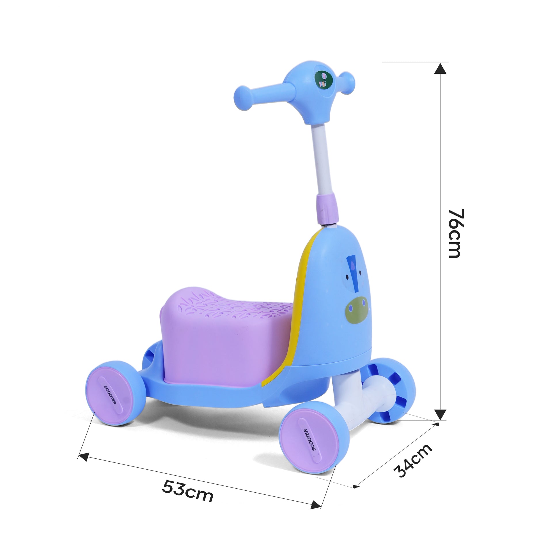 2 in 1 ride-on toy with wide wheels for stability