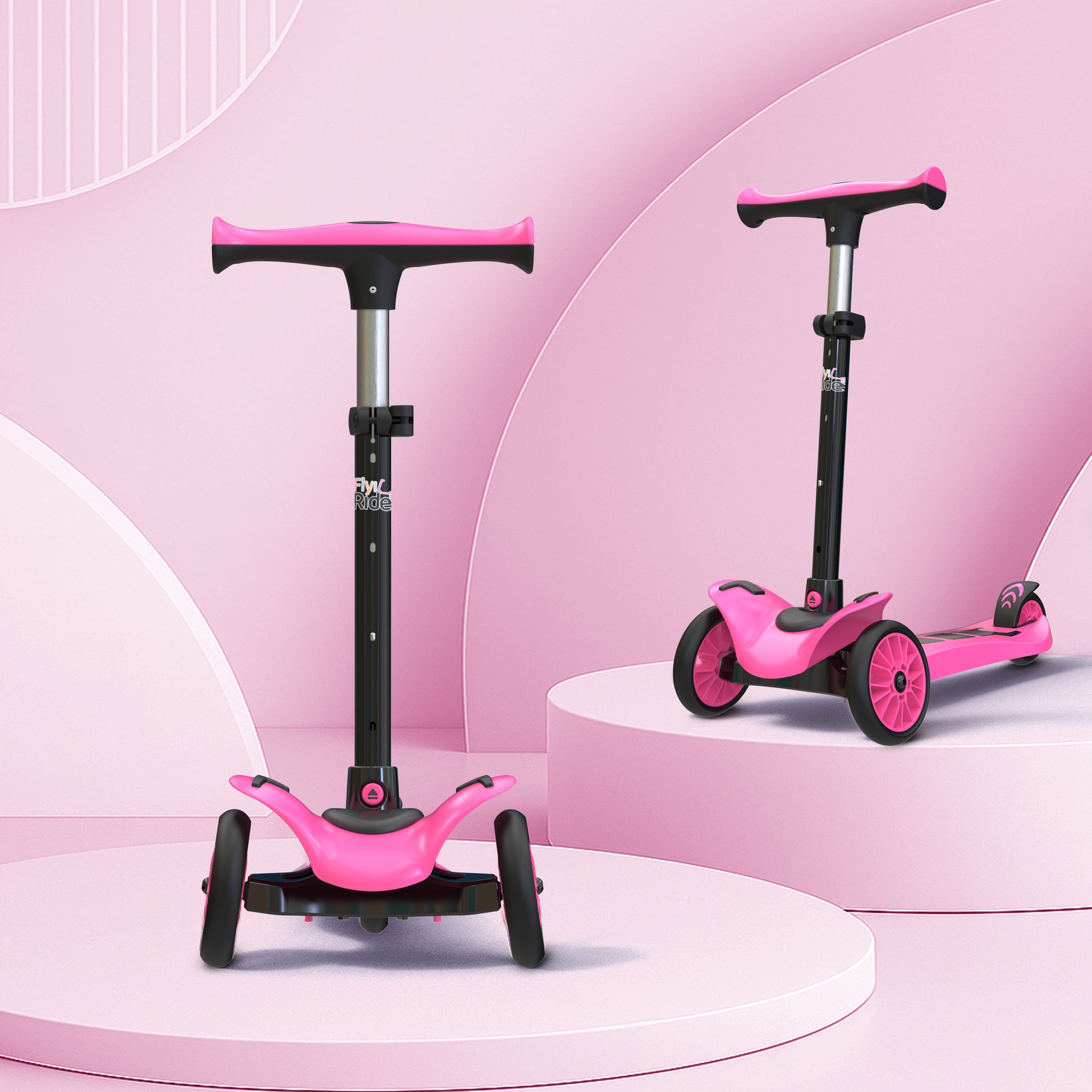 FLYI Three Wheel Kick Scooter for Kids - 4-Level Height Adjustment, Wide Brakes, Lightweight.