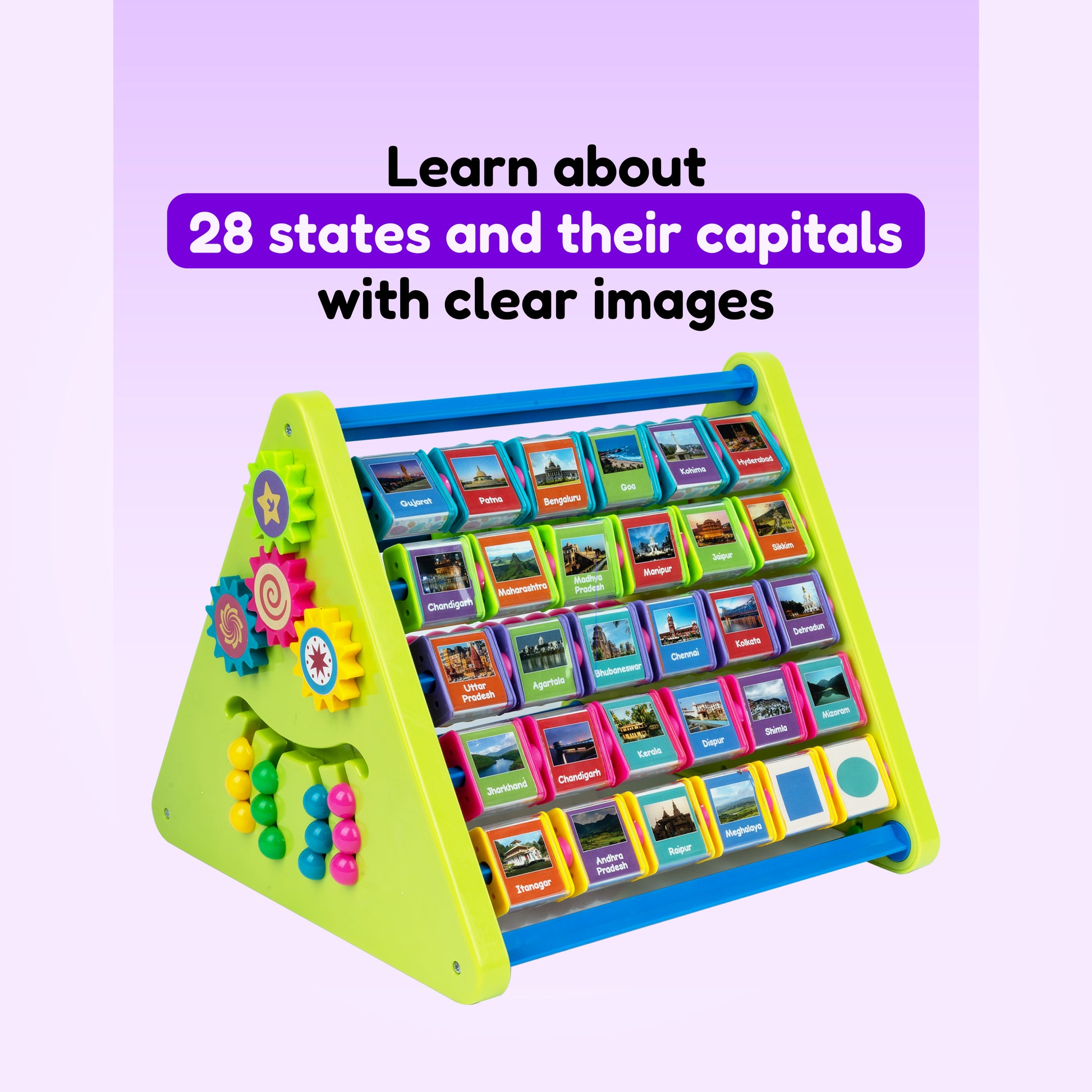 8-in-1 Activity Triangle | Learn English Alphabets, Tamil Letters, States and capitals of India, Abacus, Drawing Writing Board, Clock & Spin Gears – Best Educational Toys for Preschoolers