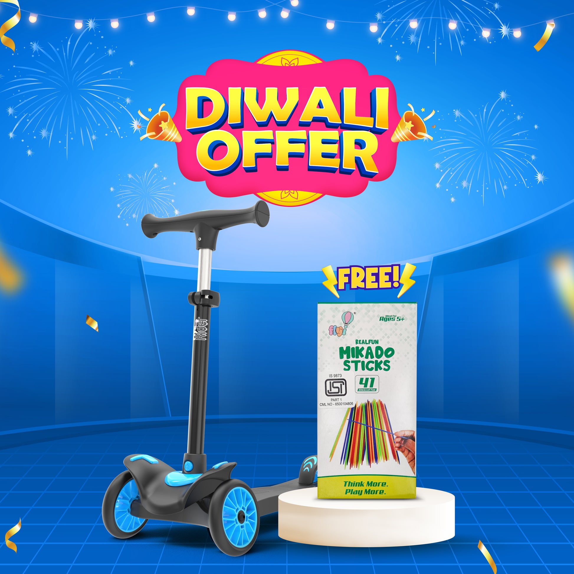 FLYI Three Wheel Kick Scooter for Kids - 4-Level Height Adjustment, Wide Brakes, Lightweight.