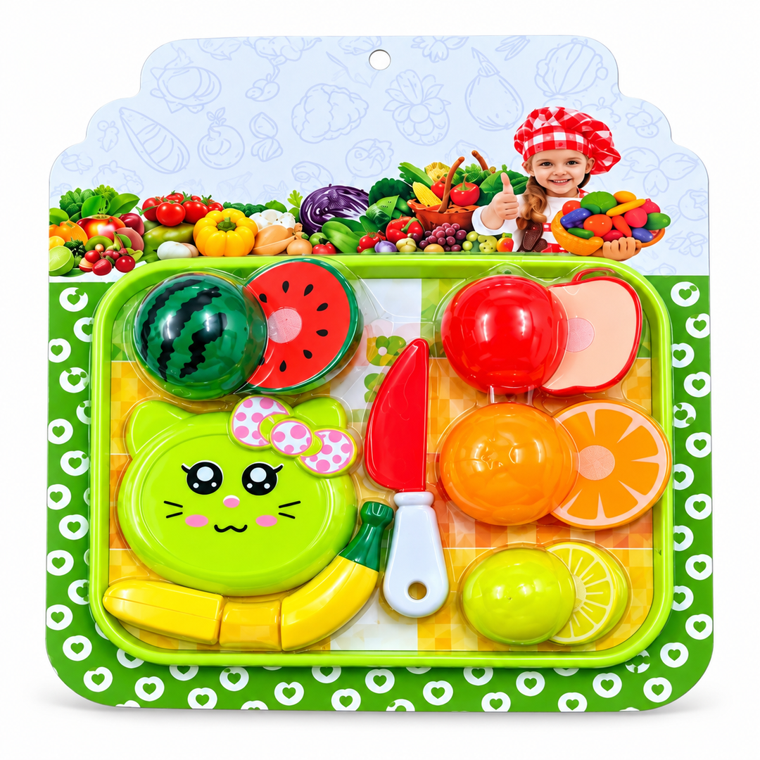 Fruit Cutting Toy Set for Kids with Tray