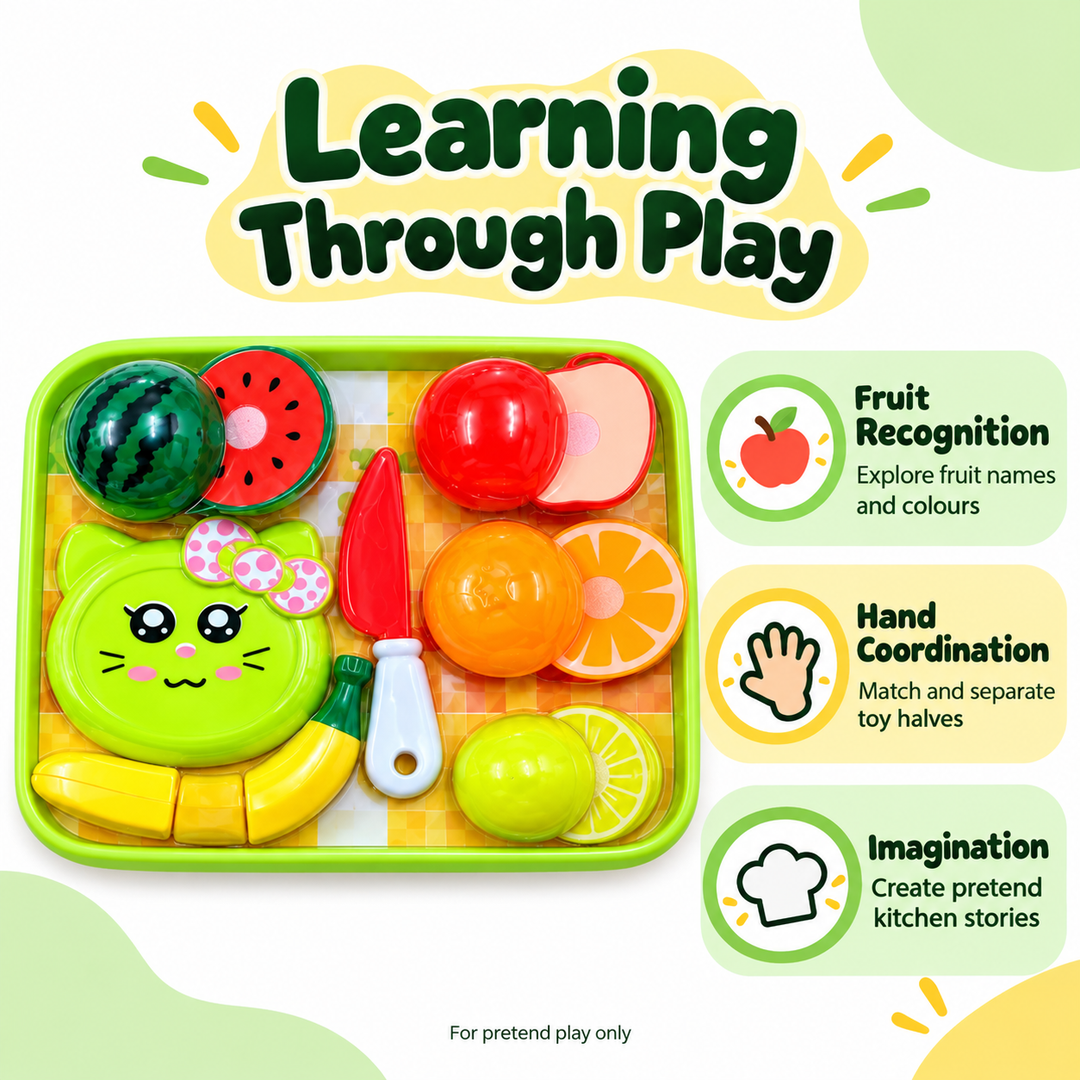 Fruit Cutting Toy Set for Kids with Tray