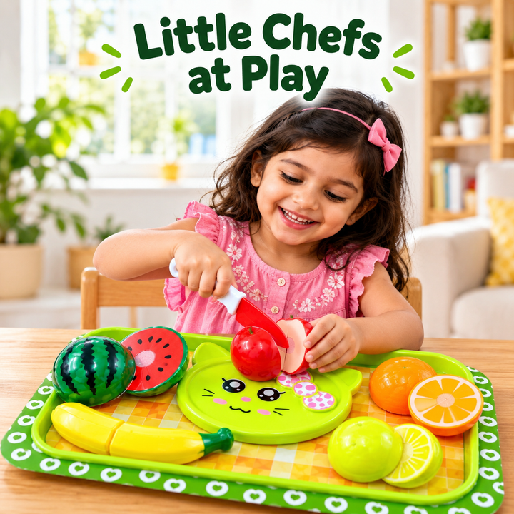 Fruit Cutting Toy Set for Kids with Tray