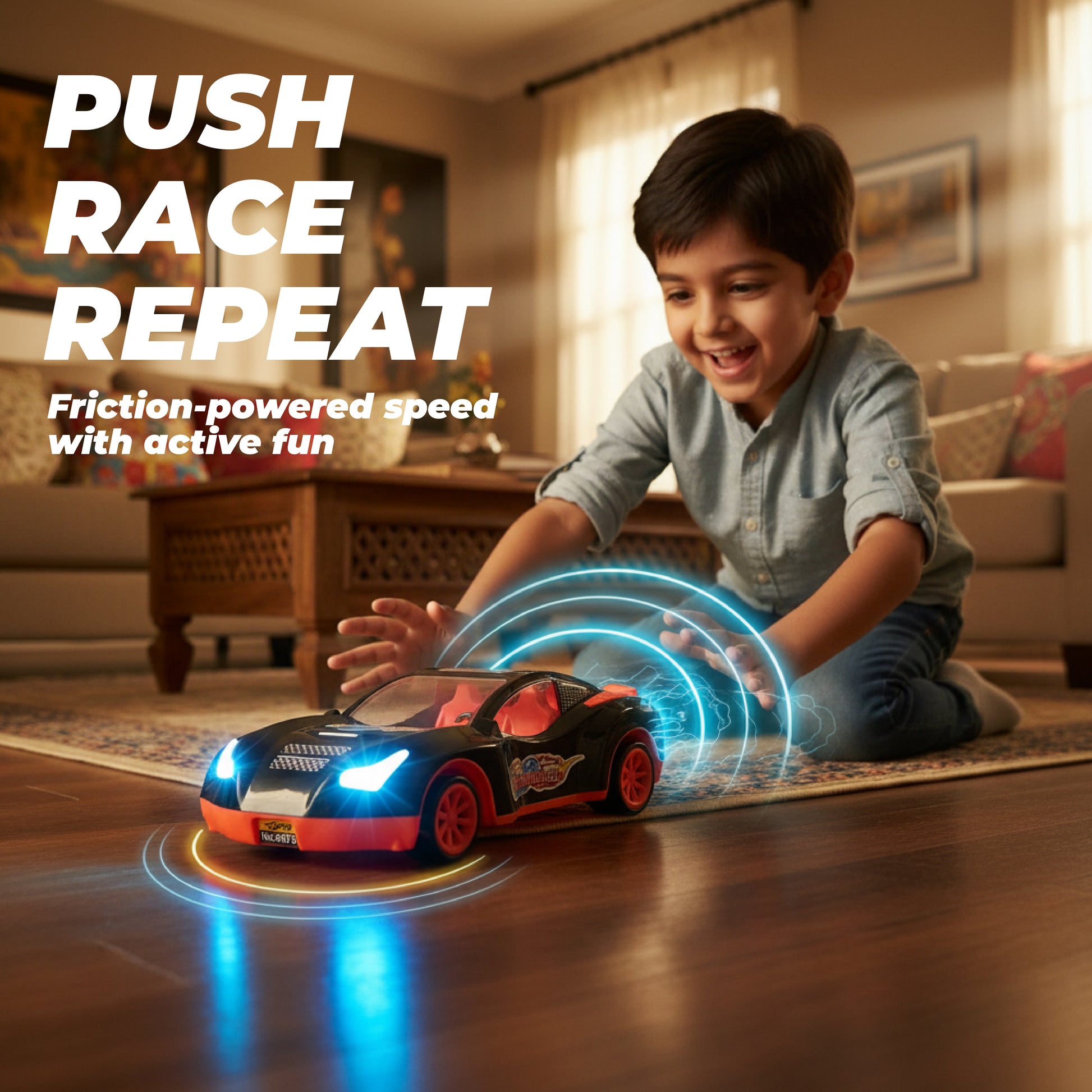 FLYI Night Cruiser Push & Go Toy Car for Kids
