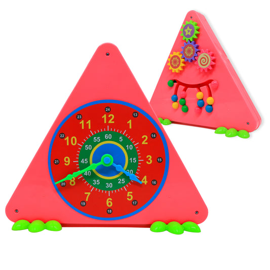 FLYI 3-in-1 Activity Triangle Toy for Kids, 3+ Years, Montessori | Fun Learning Toys, Logic Puzzle Game, Spin Gear, Activity Clock, Activity Cube, Engaging Educational Kids Toys (Violet)