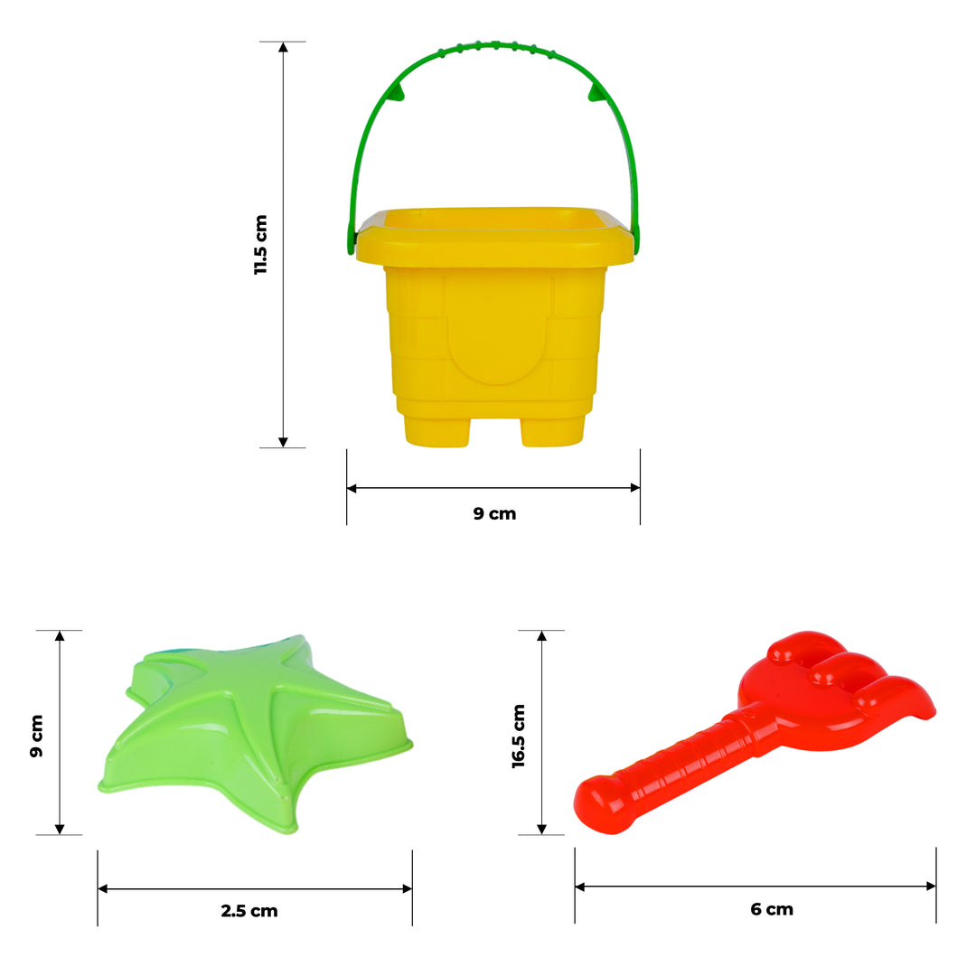 FLYI beach play set with sand toys bucket and molds an activity toys, available online.