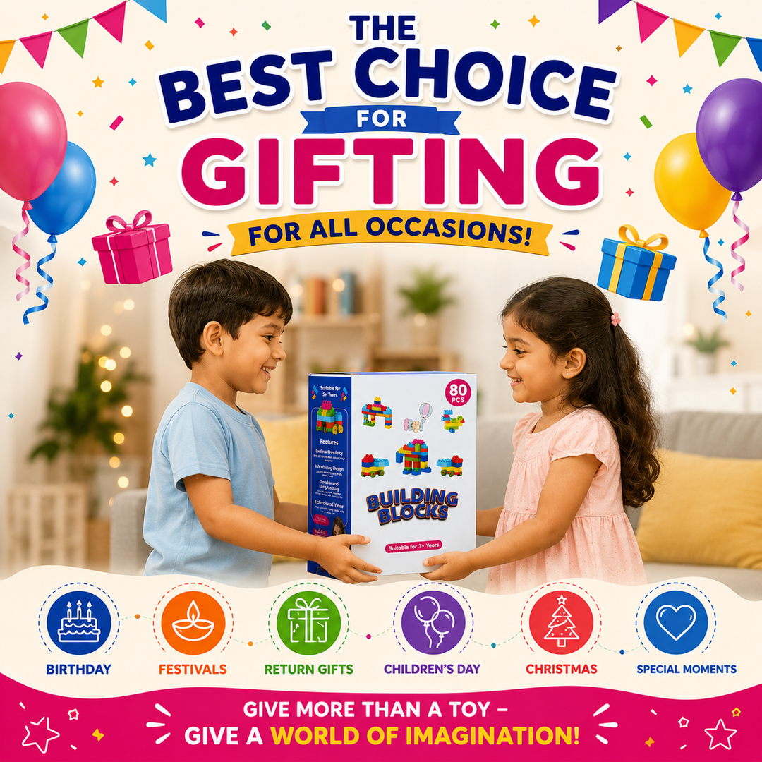 FLYI 80-piece inter locking building blocks suitable for kids aged 2 to 6.