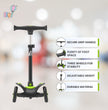 FLYI Scooter for Kids (Black-Green) - Multi-Level Height Adjustment, Wide Brakes, Lightweight.