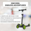 FLYI Kids Scooter (Black-Green) - Multi-Level Height Adjustment, Wide Brakes, Lightweight.