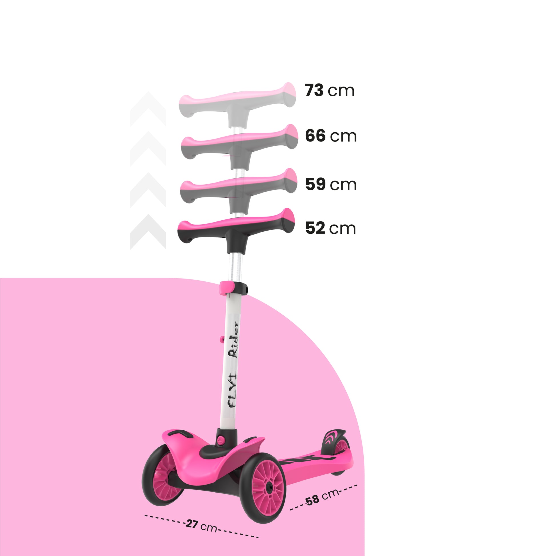 FLYI Kids Scooter (Pink) - Multi-Level Height Adjustment, Wide Brakes, Lightweight.